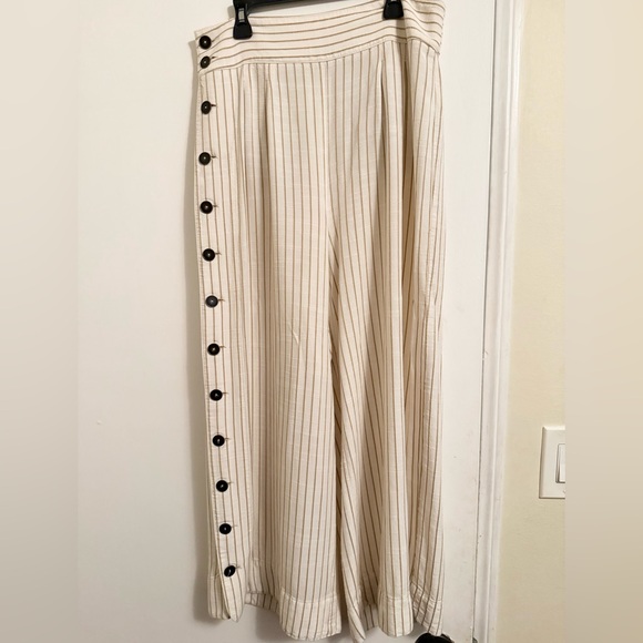Anthropologie | Buttoned
Wide Leg Pants Neutral Stiped
Linen Blend - Picture 4 of 8